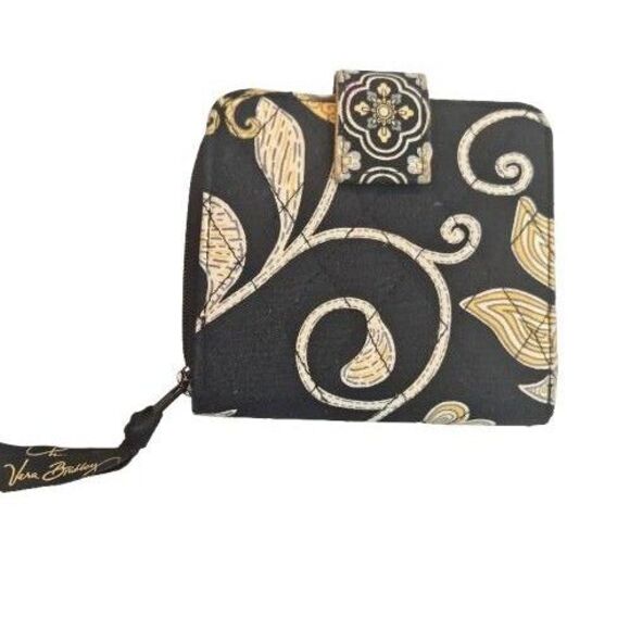 Vera Bradley foldable wallet Black yellow floral pattern Multiple pockets - Picture 1 of 5